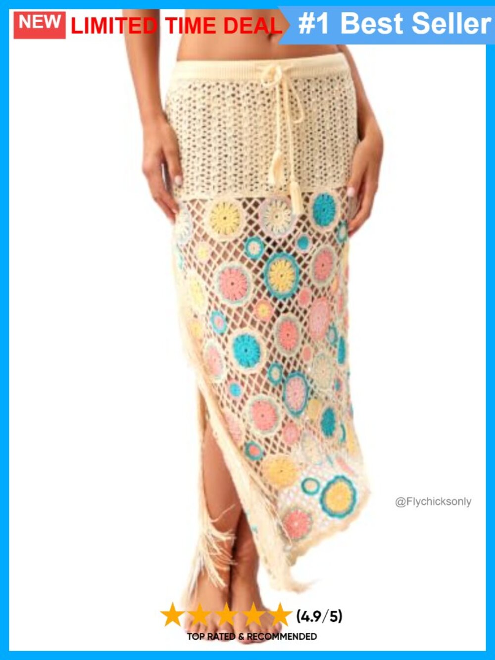 Crochet Beach Cover Up Maxi Skirt Cotton Blend Fringe Boho Swim Coverup